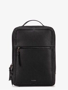 Calpak Black Braided-Trim Leather Backpack